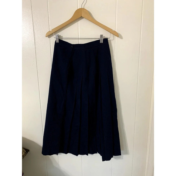 Talbots Wrap Skirt Size 6 100% Wool Navy Pleated Fringe Preppy Academia - Picture 1 of 9